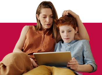 Mother and son with tablet computer