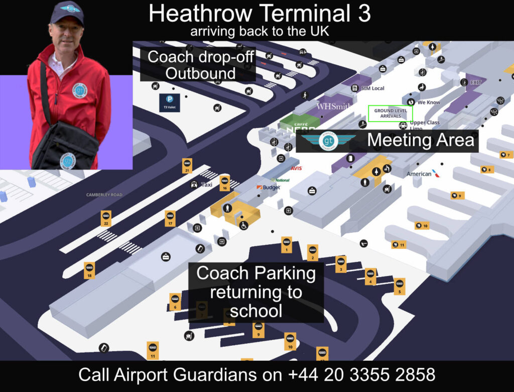 Heathrow Terminal 3 annotated Airport Guardians meeting point