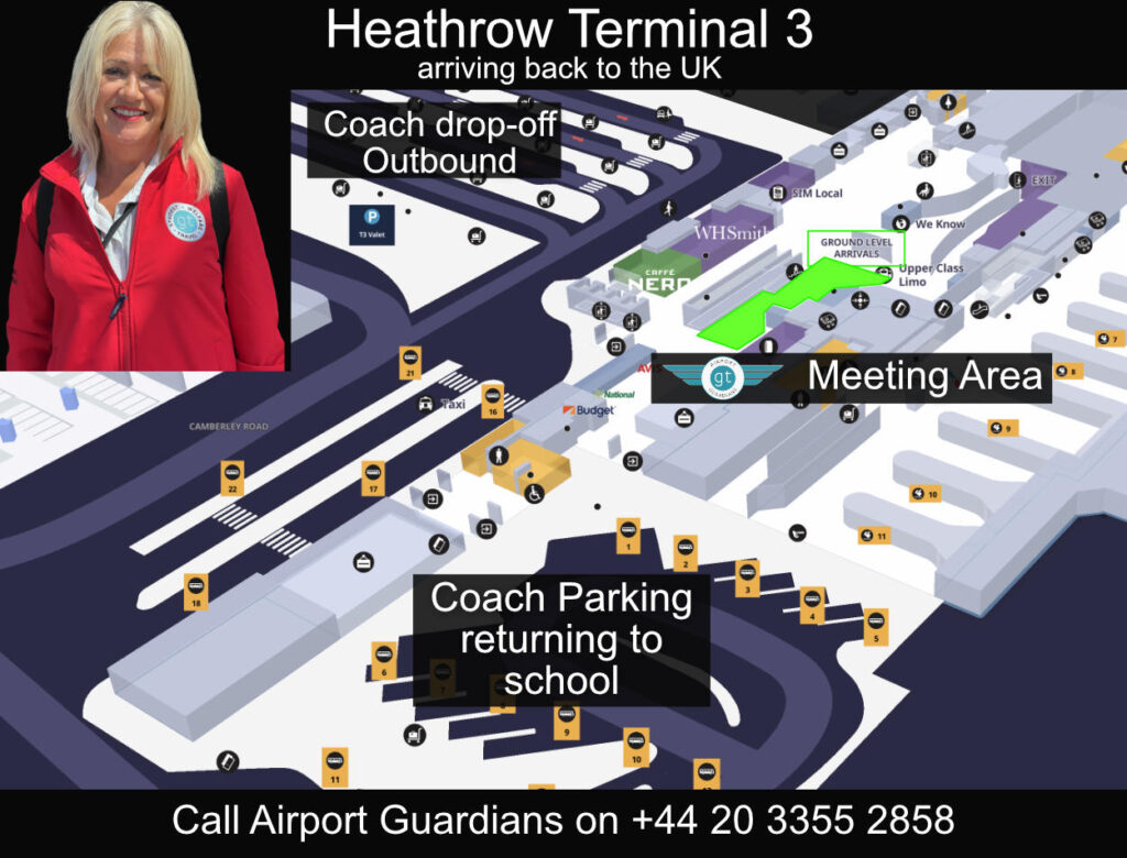 Heathrow Terminal 3 annotated Airport Guardians meeting point